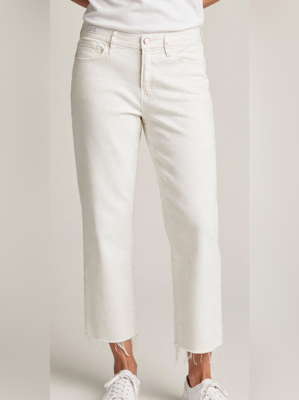 Good American White Cropped Raw-Hem Jeans